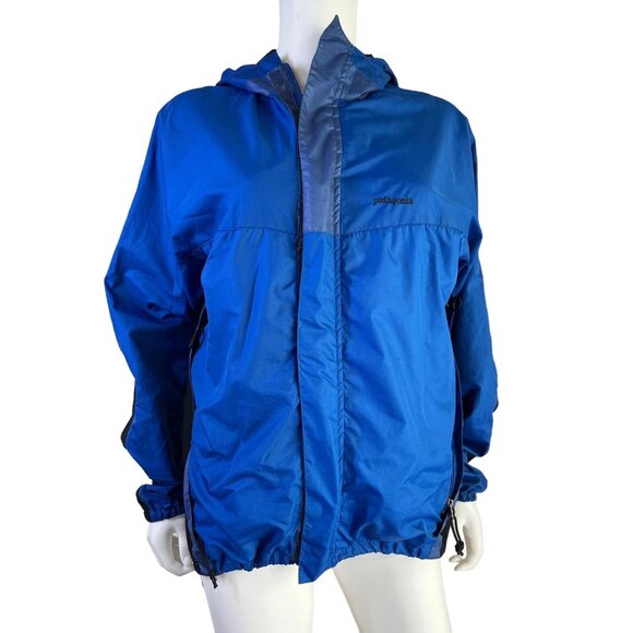 Patagonia Blue Black Cycling Jacket Windbreaker Pockets Rain Coat Mens Size L - Picture 1 of 10